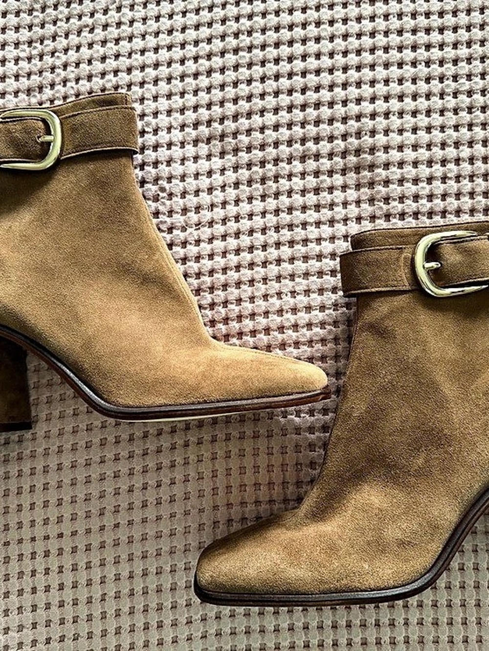 Antonio Melani Velma Suede Buckle Hardware Dress Booties Suede Buckle Heeled